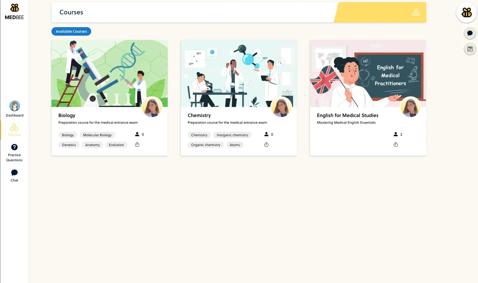 Screenshot der MEDBEE Online-Lernplattform, die Dich auf den Eingangstest | Aufnahmeprüfung zur polnischen medizinischen Universität vorbereitet