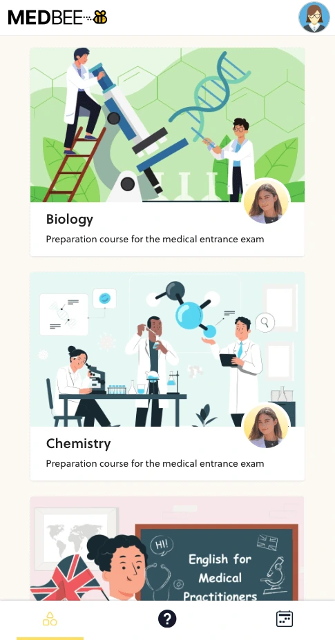 Screenshot der MEDBEE Online-Lernplattform, die Dich auf den Eingangstest | Aufnahmeprüfung zur polnischen medizinischen Universität vorbereitet